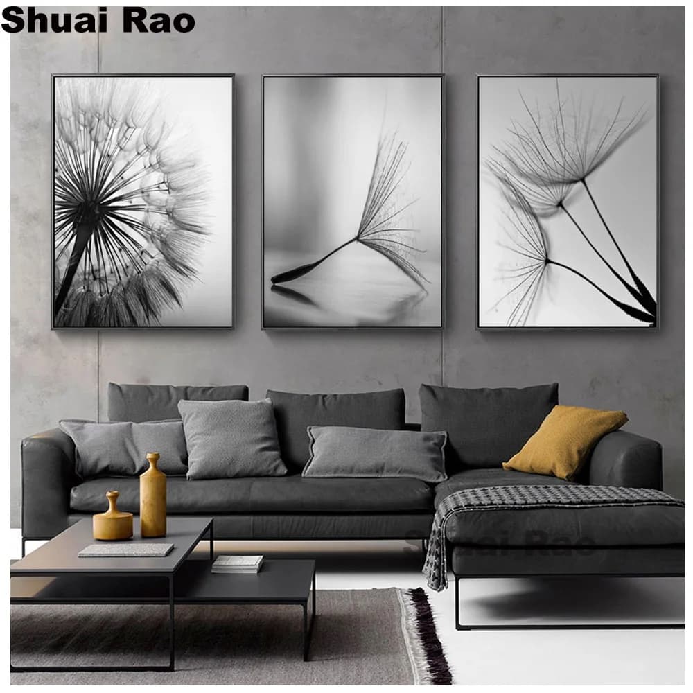 3pcs/set Dandelion Diamond Painting Cross Stitch Diamond Mosaic Full Square/Round Embroidery Kit Flowers Black and White decor