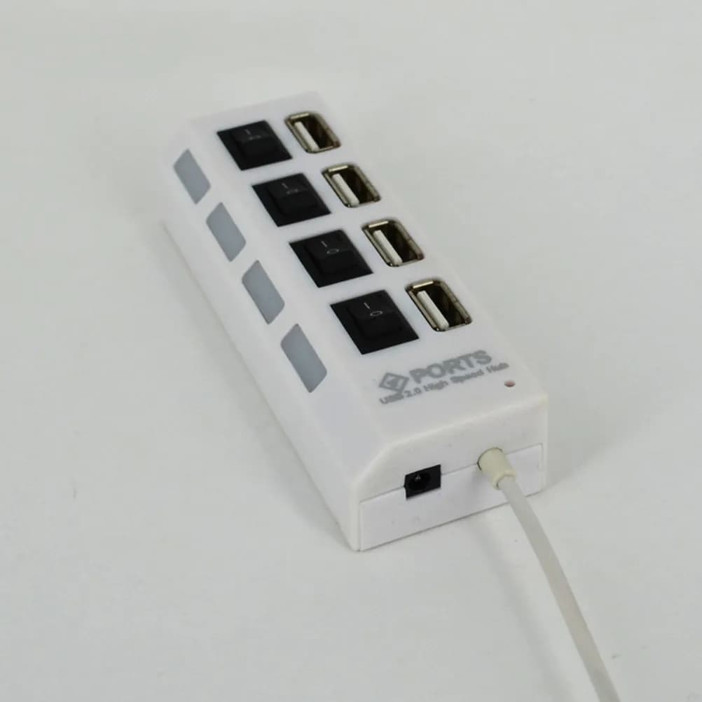 Hub USB 2.0 to 4 Doors with On/Off Separate Controls, Fast, Subtle and Light Data Synchronization, USB Travel Adapter for PC, Laptop, Webcam