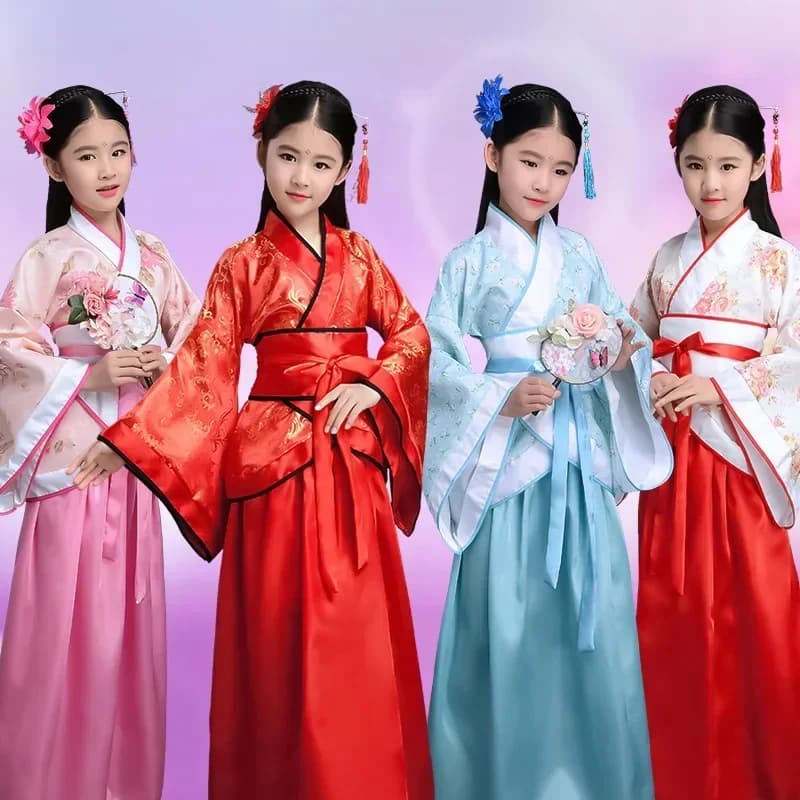 2026Set per bambini Costume cinese antico Spettacolo di danza Cosplay Abito tradizionale cinese per ragazze Mostra bambino Hanfu