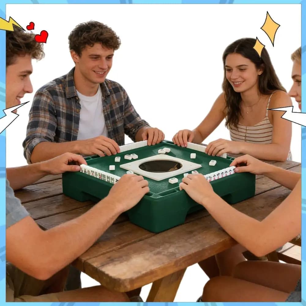 Set Mahjong Portatile con 144 Tessere e Custodia da Viaggio, Gioco da Tavolo per Viaggi e Riunioni Familiari (Verde)