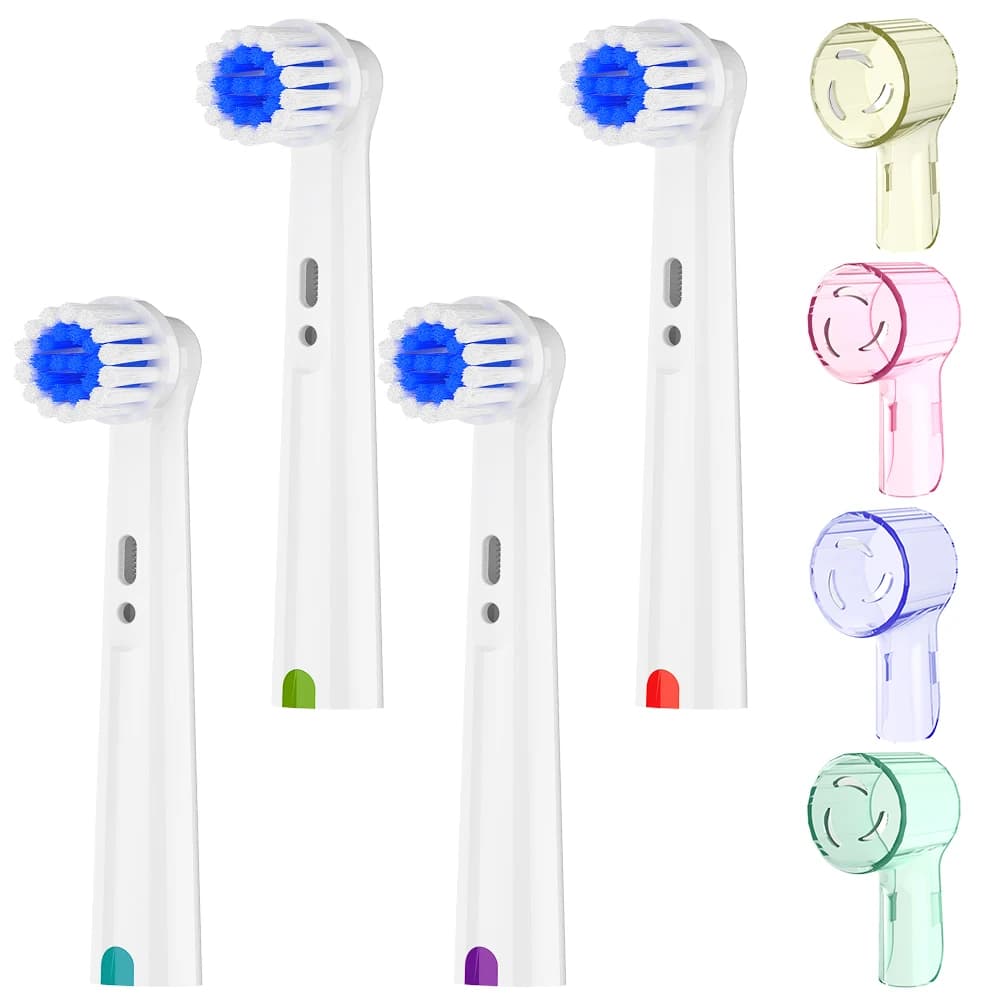 4 testine di ricambio Sensitive Care con 4 coperture protettive per testine di spazzolino, compatibili con lo spazzolino elettrico Oral B