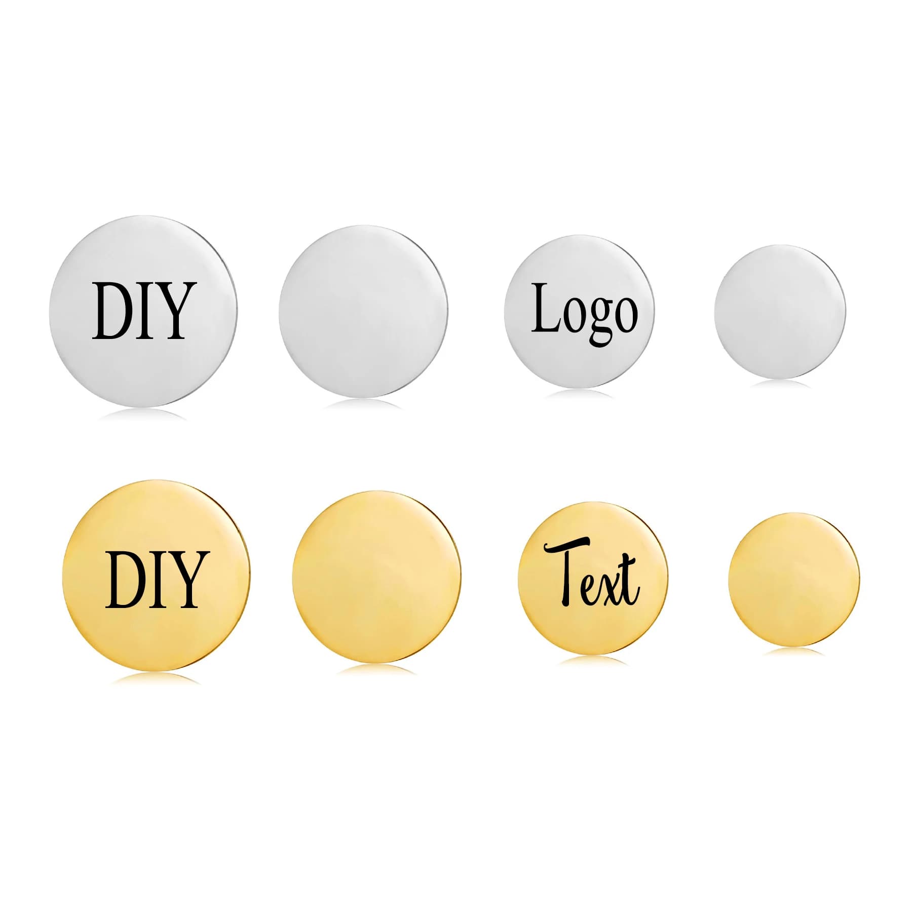 10 pcs glossy stainless steel coin laser engraved design text logo disc round plate circle charm 15mm 18mm 20mm 25mm 30mm