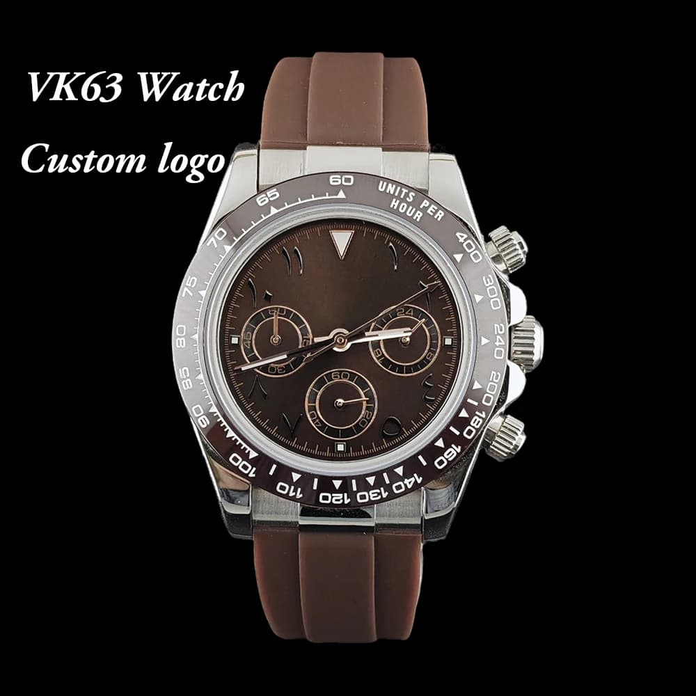 New VK63 Watch Customized Logo Watch High Quality Business Watch Men's Watch Brown Rubber Strap VK63 Movement Watch