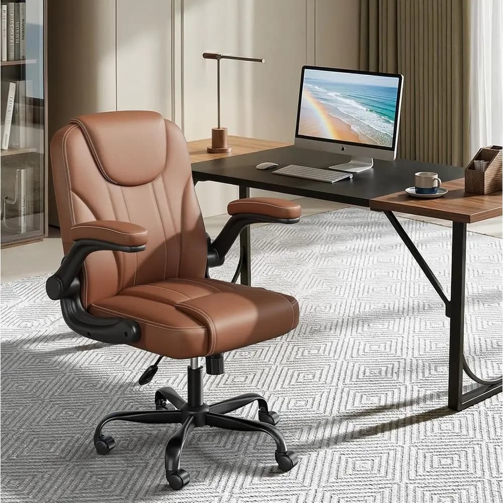 Ergonomic PU Leather Swivel Office Chair with Cushioned Seat and Adjustable Features