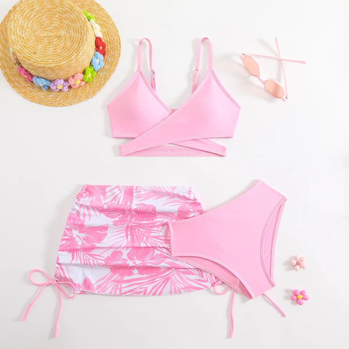 Costumi da bagno a vita alta per bambine con gonna stampata, set bikini per bambini 3-12 anni, costumi da bagno per bambine e adolescenti 2026