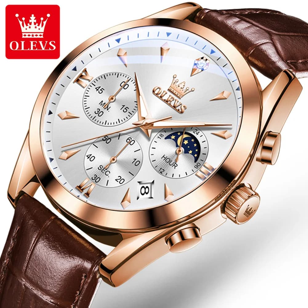 OLEVS Brand New Fashion Orologio al quarzo da uomo in pelle impermeabile calendario luminoso cronografo di lusso orologi da uomo Relogio Masculino