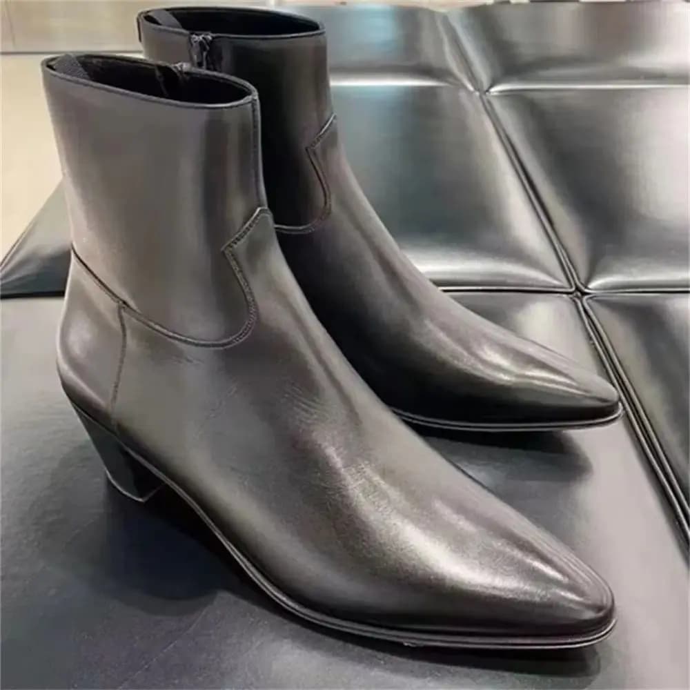 Abito da sposa con tacco da 6 cm da uomo fatto a mano Personalizza Immagine reale Stivali in denim con zeppa slim fit in pelle bovina