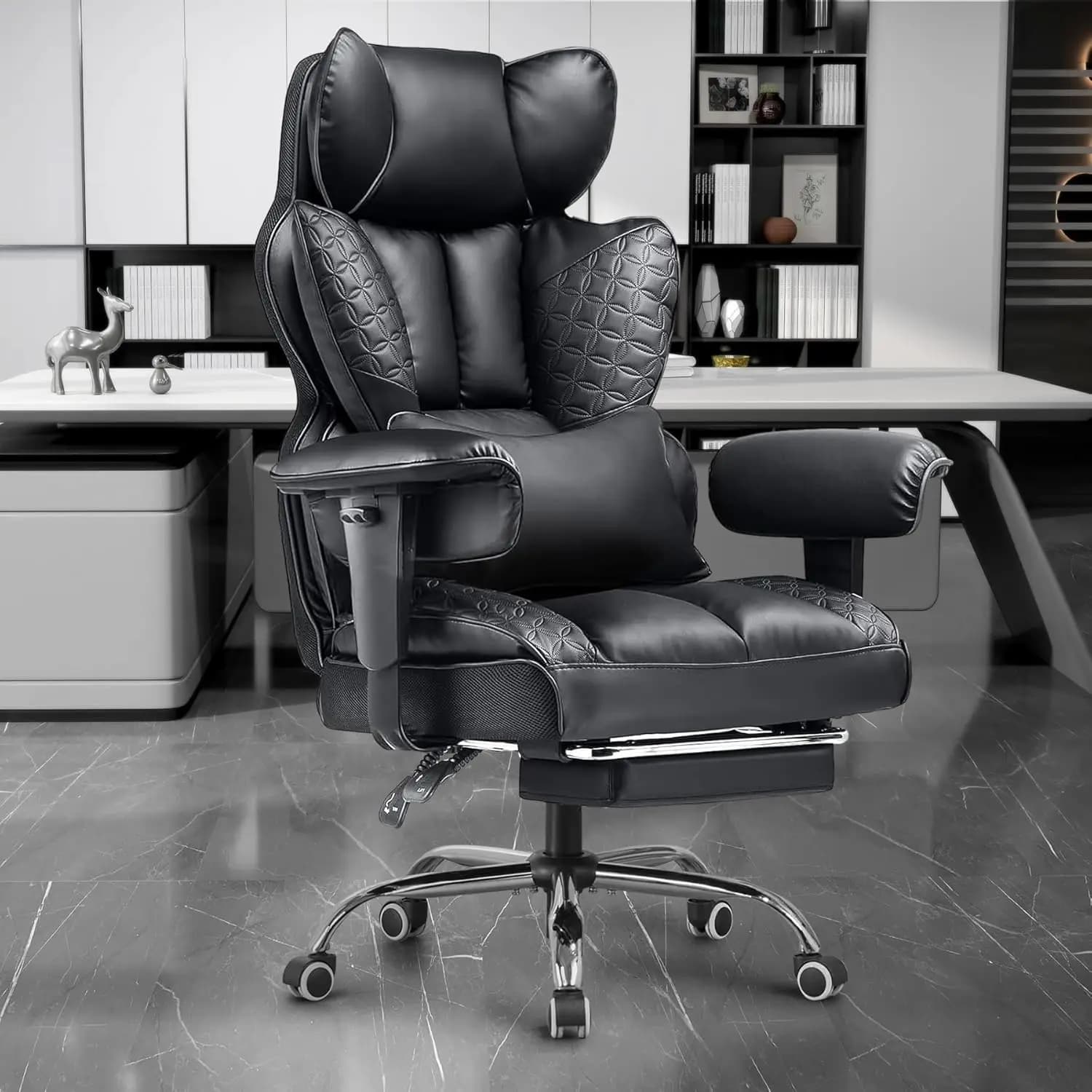 Sedia da Ufficio Grande e Alta, Sedia da Gaming Robusta con Pelle Goffrata Deluxe, Schienale Alto e Ampio, Ergonomica per Computer, Personalizzabile