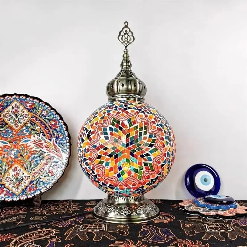 Lampada da Tavolo in Vetro a Mosaico Fatta a Mano, Stile Vintage Esotico per Camera da Letto, Soggiorno, Ristorante, Hotel, B&B, Bar