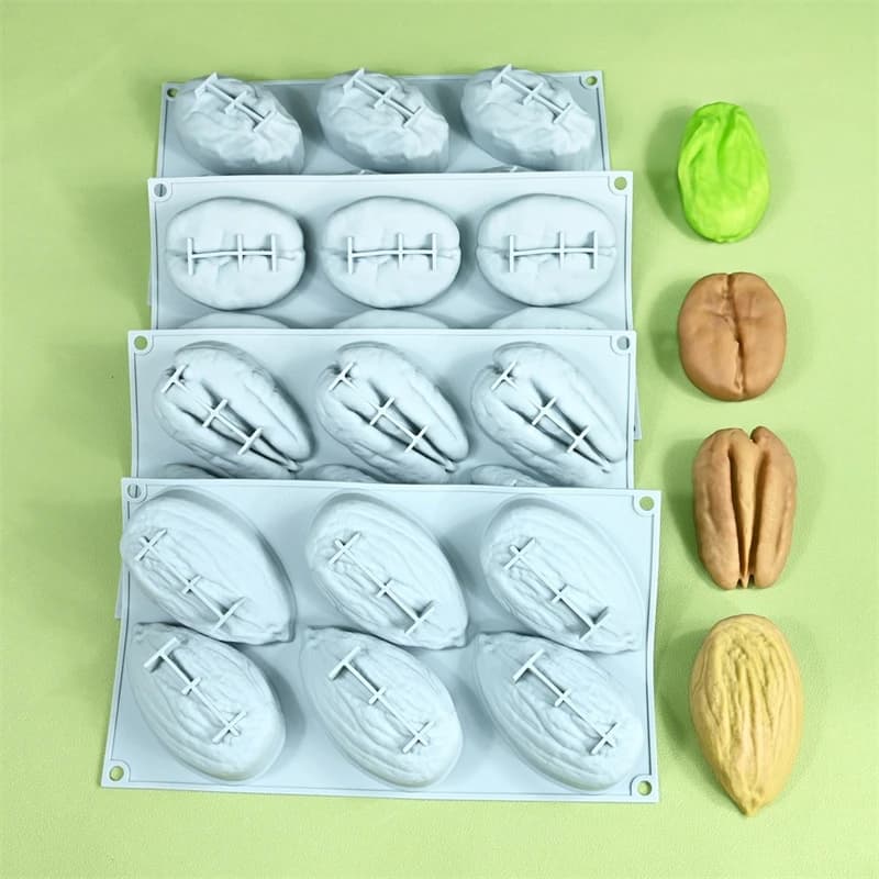 Silicone 6 Cavity Coffee Beans Pecan Pistachios Design Chocolate Candy Mold DIY Mousse Cake Mould Kitchen Dessert Baking Tools