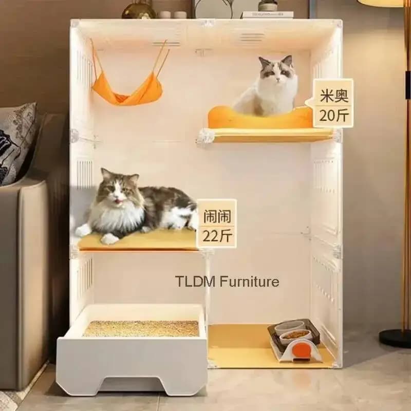 Large Closed Plastic Cat Cages Litter Box Integrated Indoor House Free Space Cat Villa Pet Supplies with Cat Cage