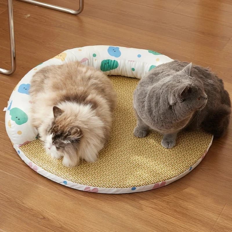 Cuccia Estiva per Cani da 50 cm, Tappetino Rinfrescante Traspirante in Rattan, Nido Lavabile per Gatti, Cuccia per Cuccioli di Piccola Taglia