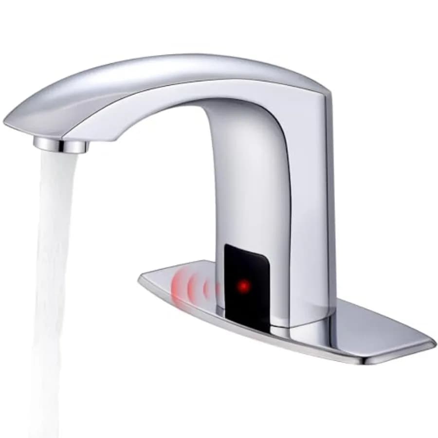 Rubinetto Commerciale Senza Contatto per Lavabo Bagno, Miscelatore Automatico con Sensore di Movimento per Acqua Calda e Fredda, con Valvola di Miscelazione e Copertura