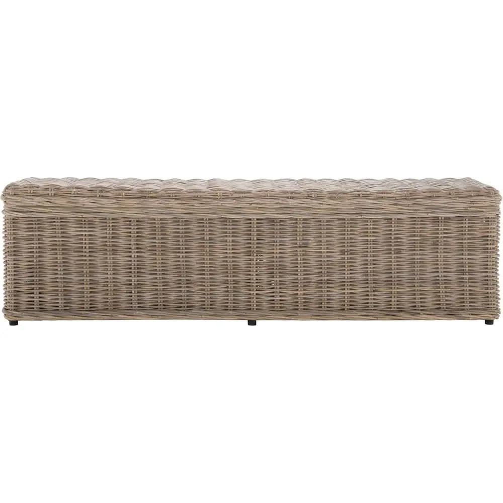Panca Contenitore in Vimini Naturale con Coperchio a Cerniera, Rattan Rustico per Camera da Letto o Ingresso, Completamente Assemblata