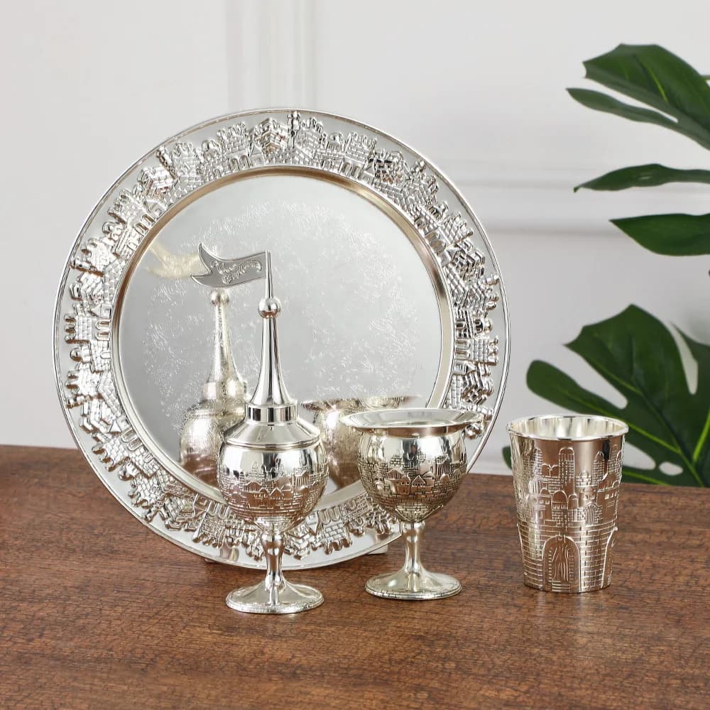 Set Havdalah 4 pezzi, tazza e vassoio Kiddush con piedi alti, portacandele Havdalah, scatola per spezie Besamim adatta per la fine del Sabat