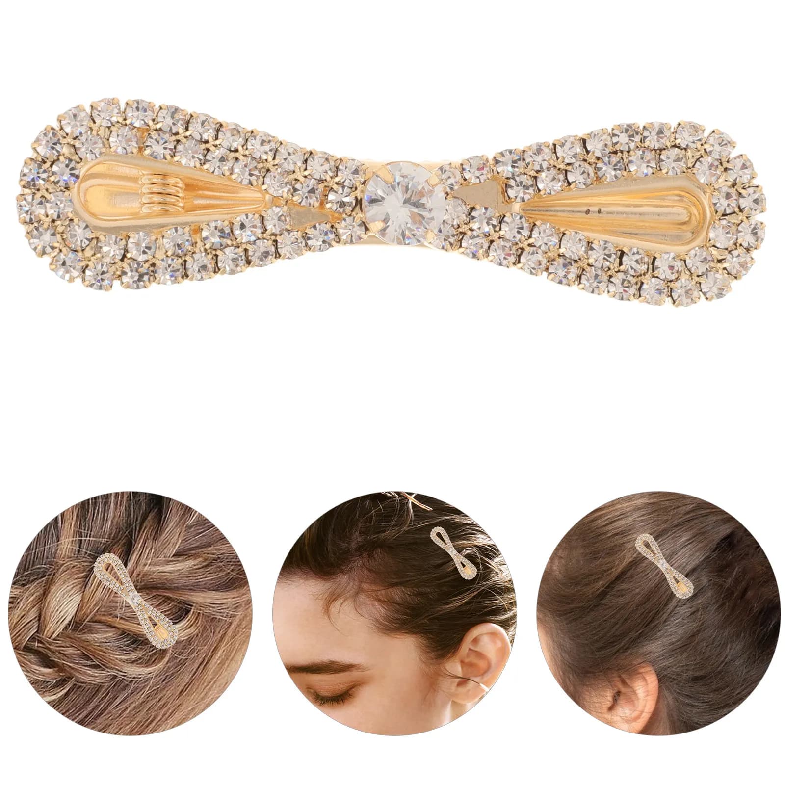 Rhinestone Bow Hair Clip Sparkly Duckbill Snap Hair Accessories Wedding Bridal Barrettes Elegant Hairpins for Women