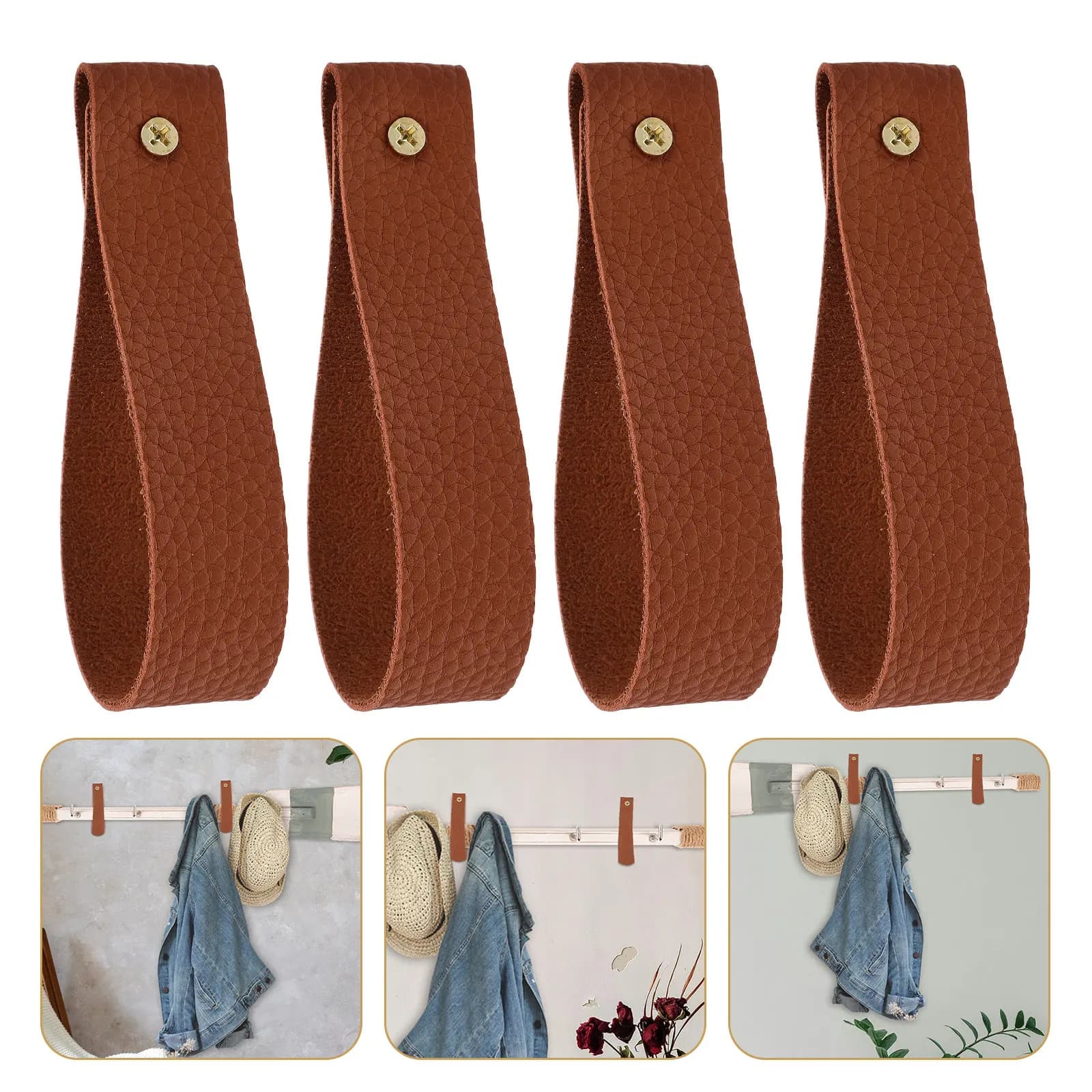 4Pcs Artificial Wall Mounted Loop Hanger Stylish Space Saving Strap for Hanging Towels Clothes Curtains in Bathroom