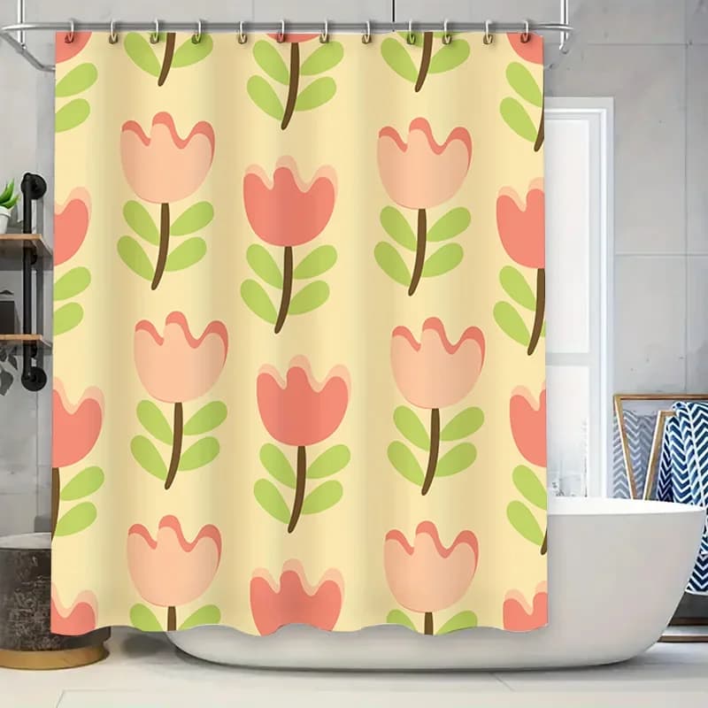 Tenda da doccia con fiori rosa Decorazioni per la casa Accessori per il bagno Tessuto da bagno impermeabile 72x72 pollici con set di ganci (set)