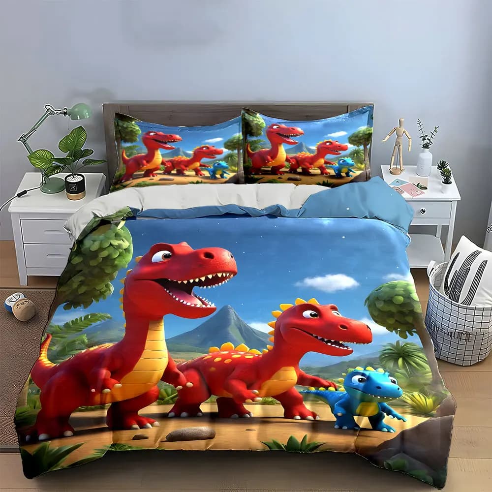 Set di biancheria da letto con dinosauri, con 1 copripiumino e 2 federe, singolo, matrimoniale, king size, queen size, idea regalo