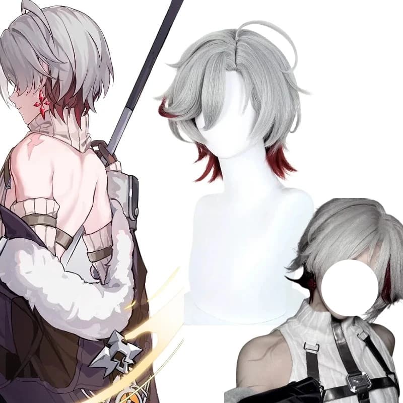 Parrucca Cosplay Illuga Genshin Impact, Parrucche Sintetiche Grigie e Rosse a Capelli Corti, Accessori per Giochi di Ruolo per Uomini e Donne