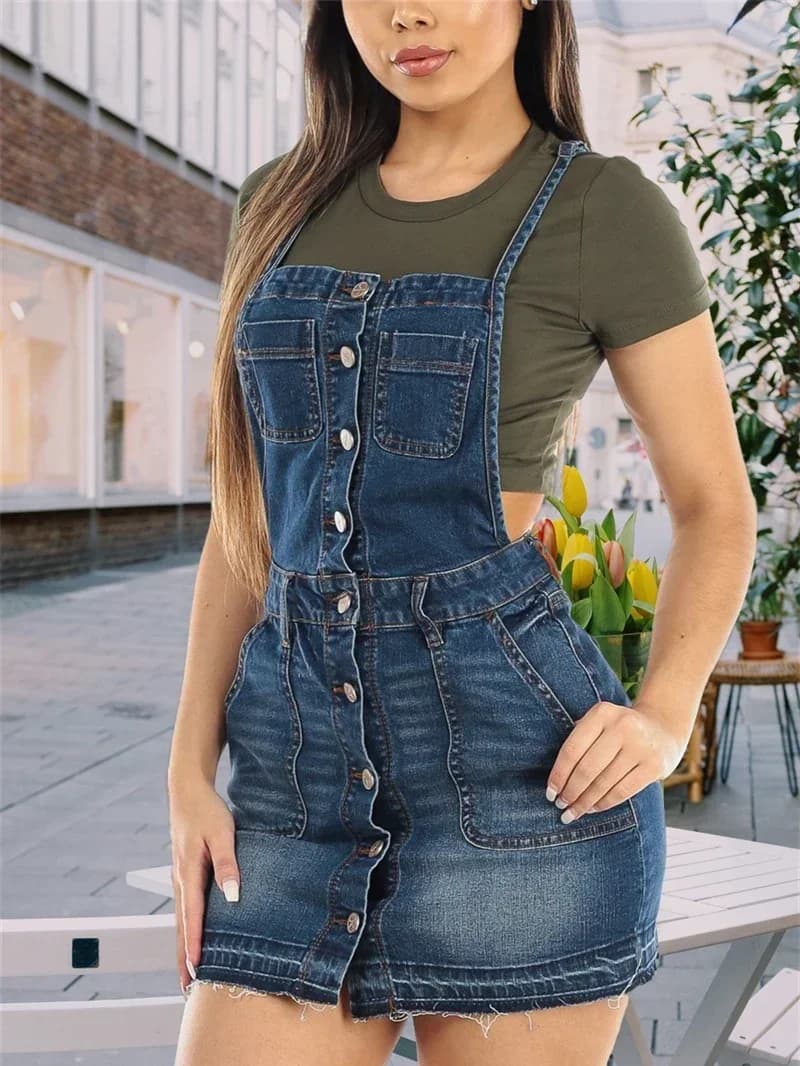 Streetwear Denim Bretelle Abito Abiti estivi Donna Mini abiti senza maniche senza schienale Vintage Casual Jean Abito a trapezio Vestido