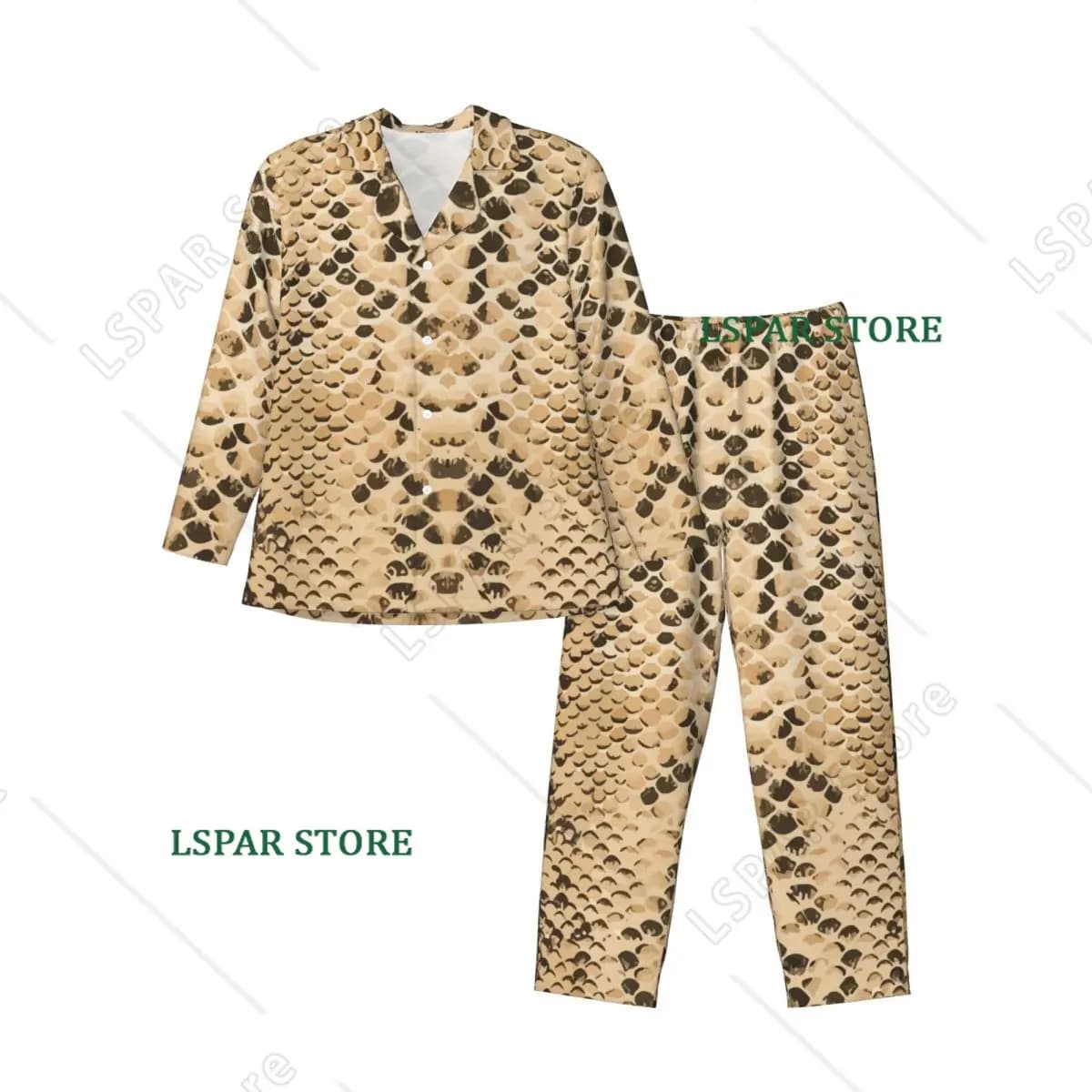 Men Pajamas Set of Autumn Winter Long-Sleeved Vintage Snake Skin Home Clothing Sleepwear 2PCS/Set