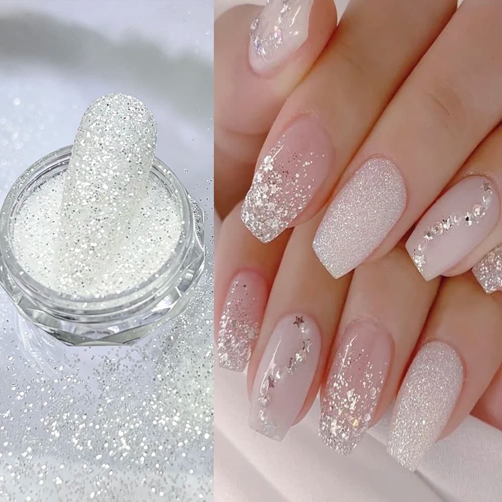 1 Barattolo di Polvere Glitter Bianca Scintillante per Unghie, Polvere Diamantata Riflettente Fine, Pigmento per Nail Art, Decorazione per Unghie in Gel