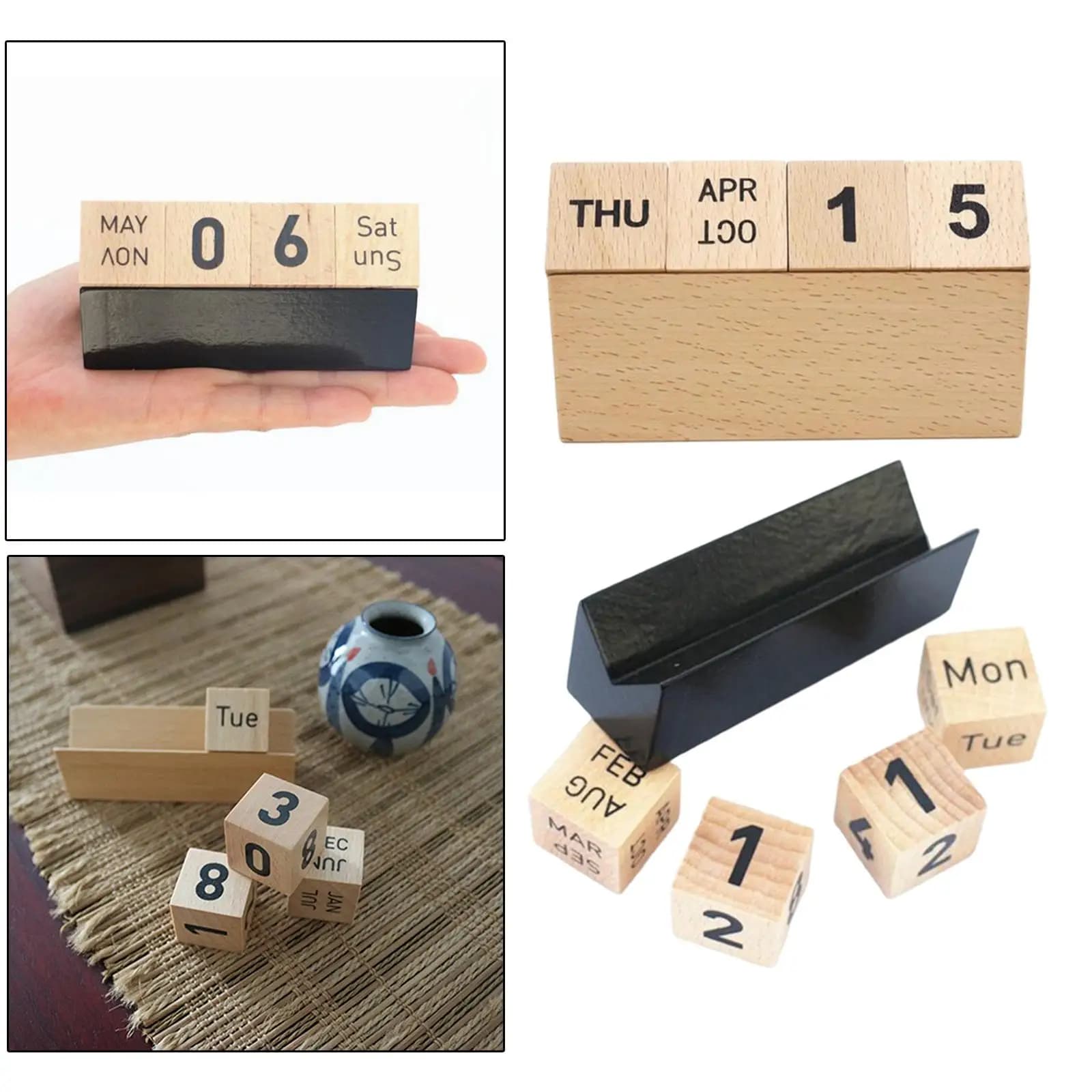 Calendario perpetuo in legno resistente, calendario da tavolo, blocchi, decorazione per ufficio da cucina