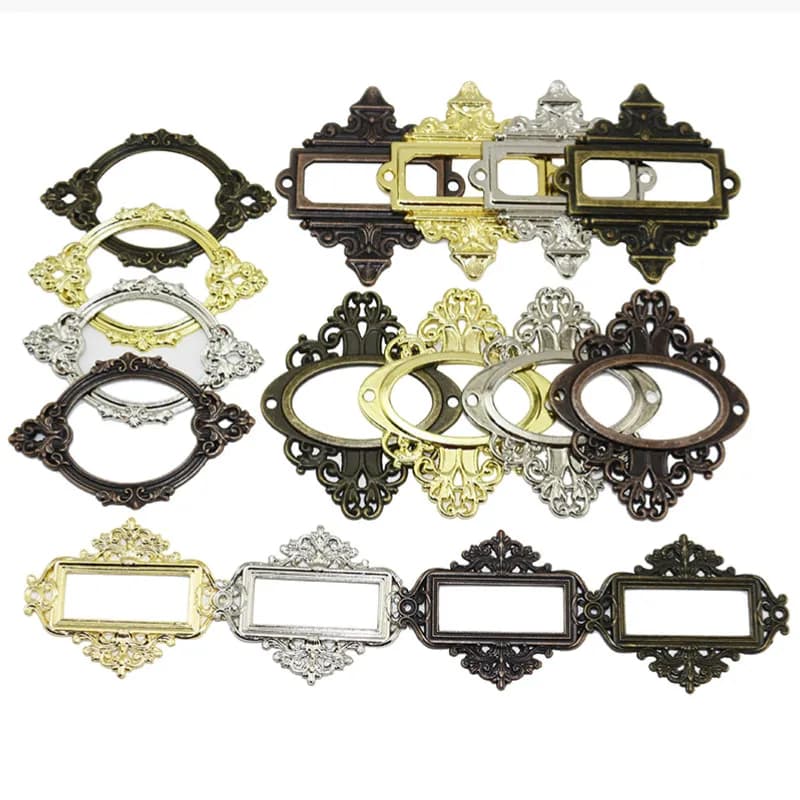 3 pezzi accessori antichi intagliati etichetta cassetto medicina tirare cornice File nome titolare della carta blocco note Album fotografico Hardware Deco fai da te