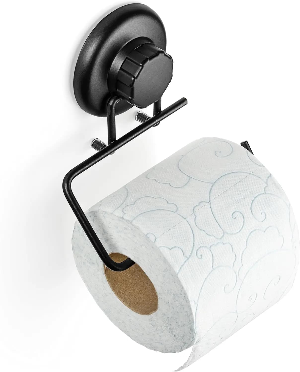 Toilet Paper Holder with Powerful Suction Cup - Wall Mount No Drilling Stainless Steel Tissue Roll Dispenser for Bathroom