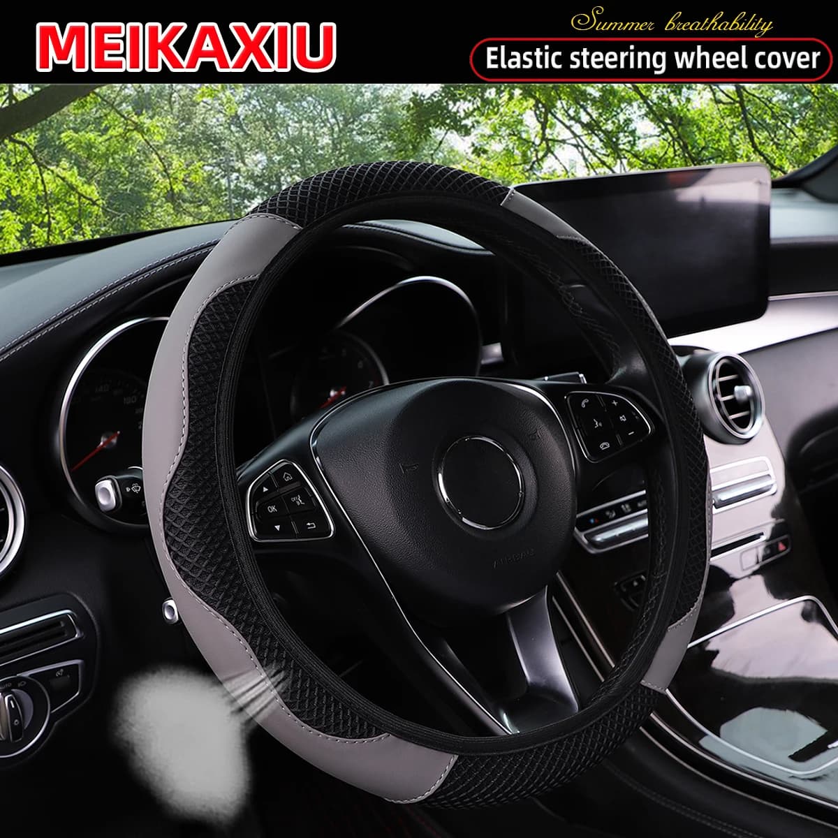 Coprivolante in pelle PU a rete 3D per donna Innovativo auto decorativa senza montatura 37-38 cm Design tridimensionale