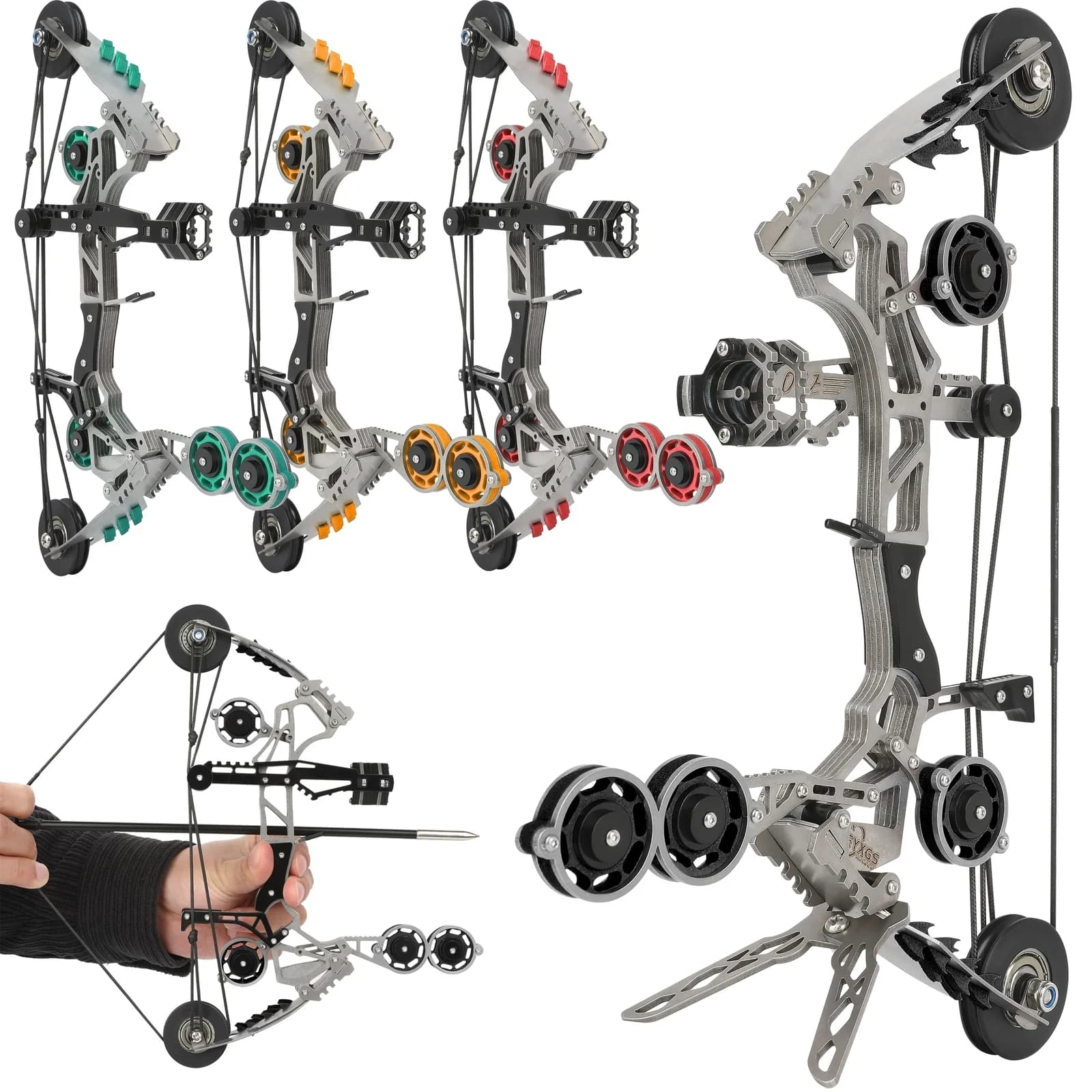 Portable Mini Bow 11-inch 10lbs Stainless Steel Compound with 8pcs Arrows for Outdoor Hunting Target Practice Games