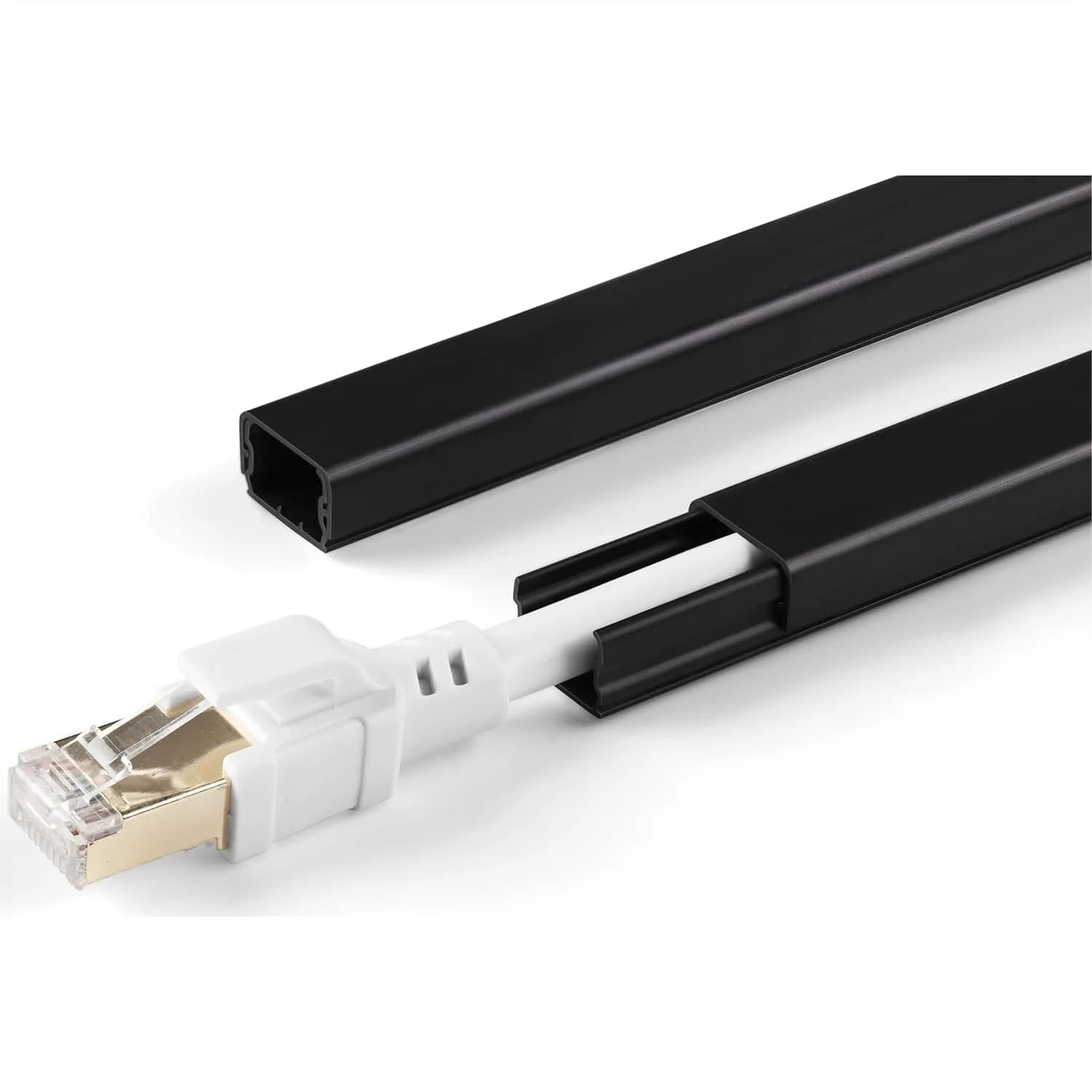 Nastro copricavo per un cavo, 102 pollici, in PVC, verniciabile, per gestione cavi a parete, per cavi di prolunga spessi, W0.59 H0.4in, Nero