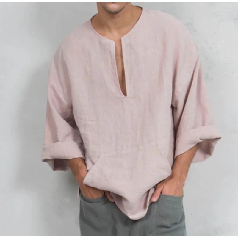 Magliette di lino larghe da uomo nuove primavera 2021 magliette da uomo oversize in cotone e lino oversize con scollo a v maglietta bianca Casual da uomo M-3XL