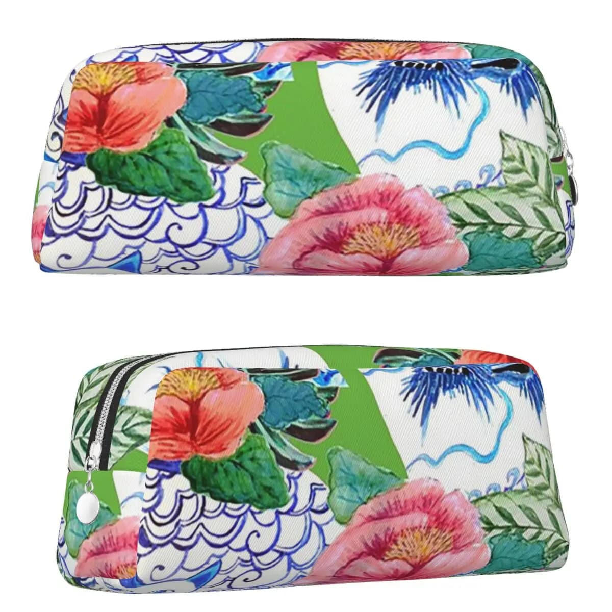 Blue And White Chinese Ginger Jars On Green, Emerald Green Chinoiserie Pencil Cases for Students Pen Box Pencil Bag Pencil Pouch