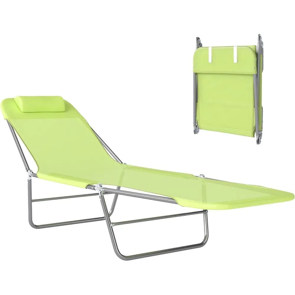 Sdraio da Esterno Verdi con Cuscino, Schienale Reclinabile, Telaio in Acciaio e Rete per Piscina, Spiaggia, Patio