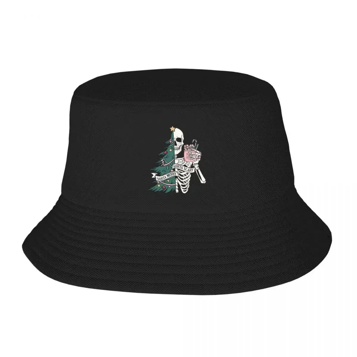 New Sorta Merry Sorta Scary Christmas Skeleton Candy Cane Bucket hats Golf Man New In The Wild Ball Male Cap Women's