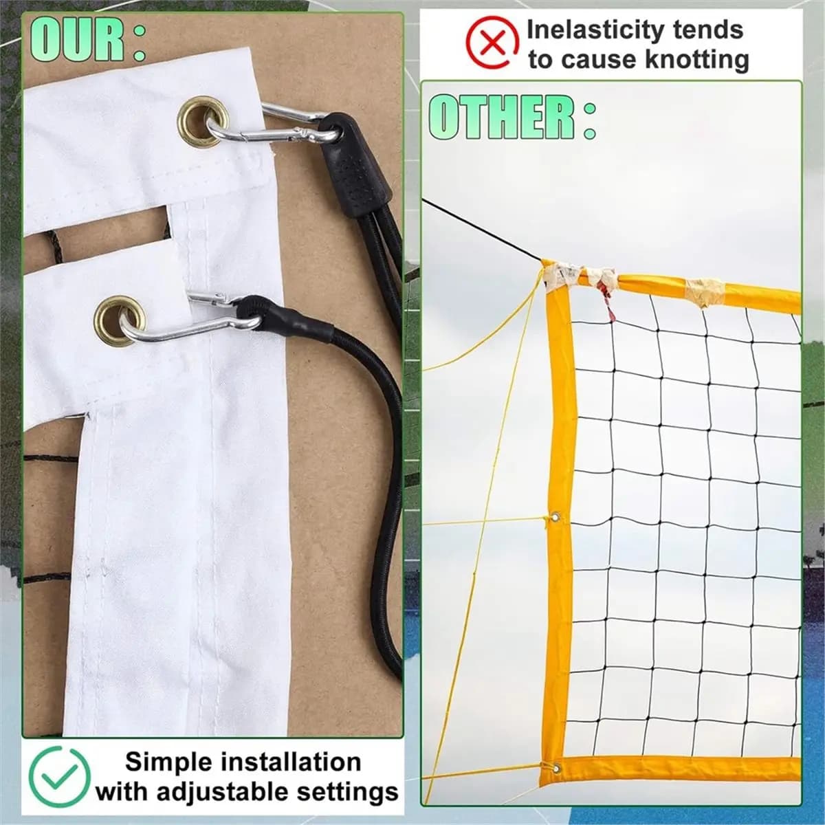 618 Mega Sale Volleyball Net Tension Straps Adjustable Bungee Cords Snap Hook Tie Down Straps for Outdoor Backyard Beach Sport