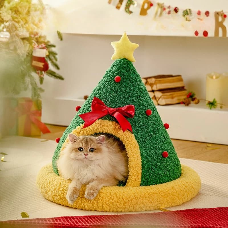 Cuccia Natalizia per Gatti, Nido Invernale Caldo per Gatti, Cuccia Semi-Chiusa per Cani, Calzini Natalizi, Cuccia per Animali Domestici