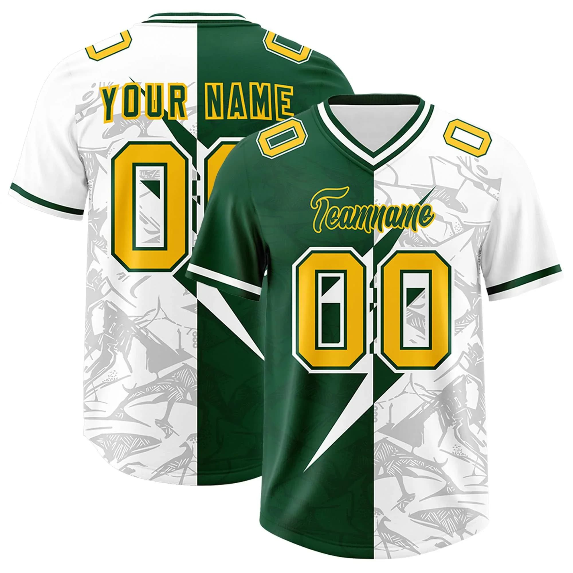 Maglia da calcio personalizzata con motivo lampo personalizzato diviso Nome della squadra personalizzato e nome della tua, magliette con scollo a V con numero