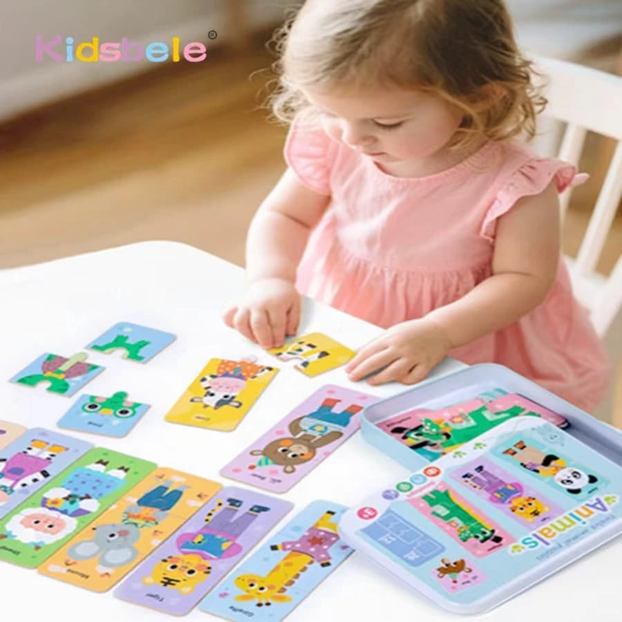 Puzzle di cartoni animati per bambini Gioco di puzzle in legno Montessori Regalo per bambini Veicolo animale Giocattolo per l'apprendimento della cognizione per bambini dai 3 anni in su