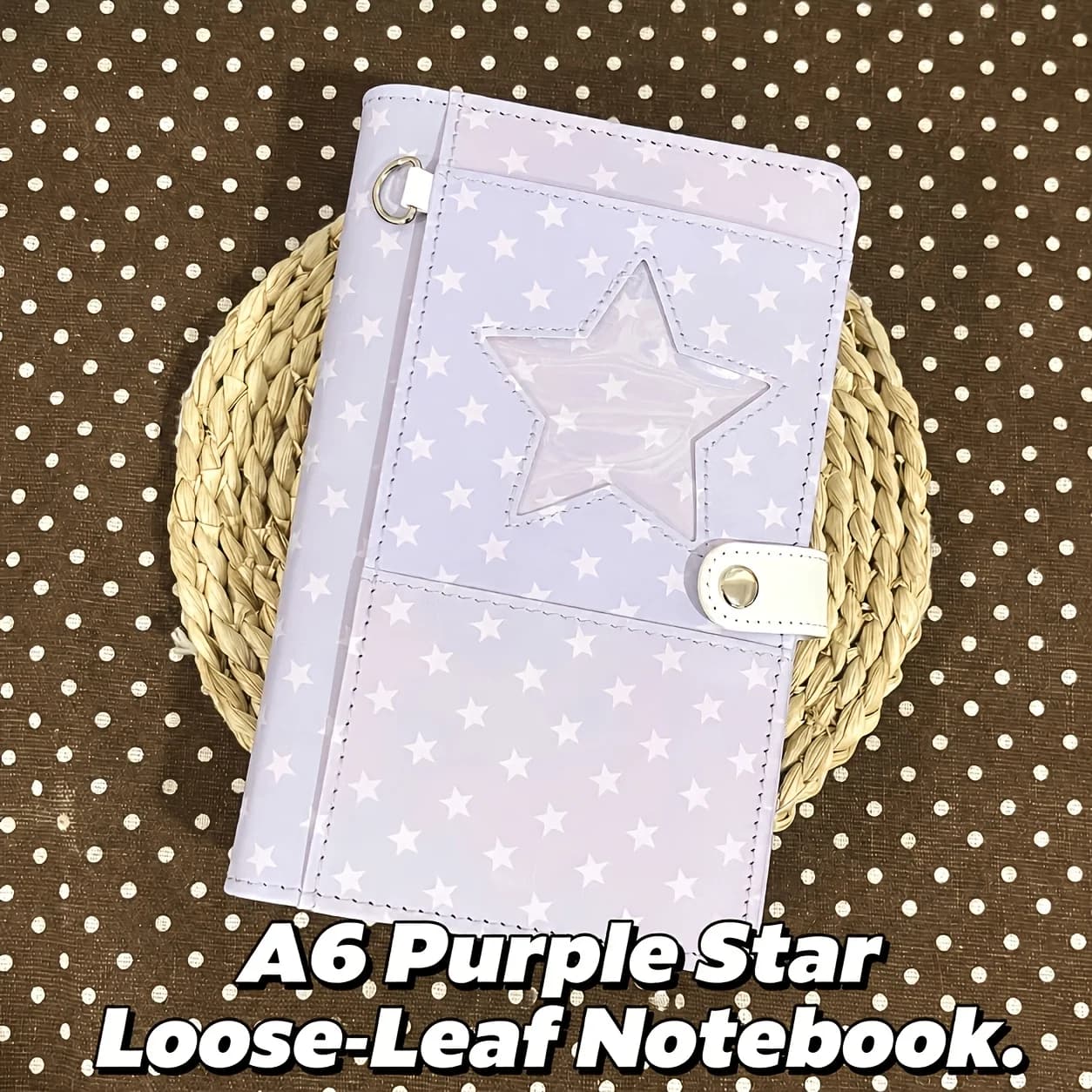 A6 Lavender Star Notebook Korean Polka Dot Cute Binder DIY Kpop Cover Kawaii Portable Diary Book Journals Planner Cover Gifts