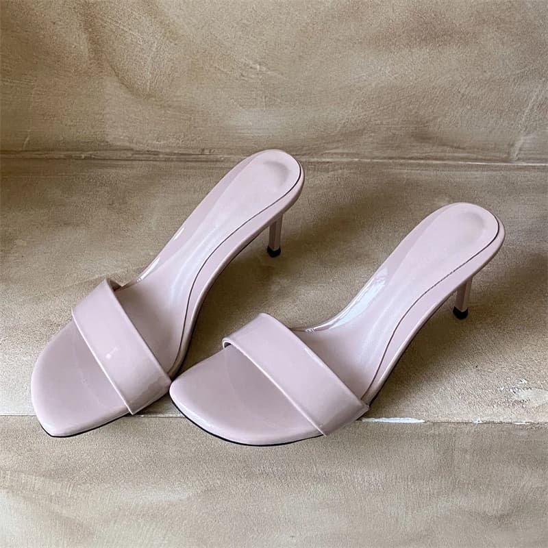 Eilyken Fashion Sexy Thin High Heels Square Toe Slippers Women High Quality Patent Leather Banquet Party Prom Shoes