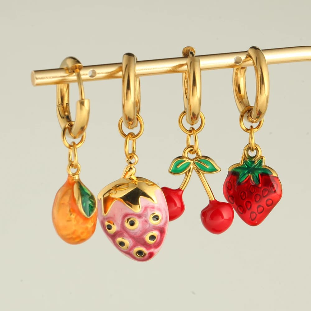 Orecchini di frutta adorabili Orecchini pendenti con ciondolo di limone, ciliegia, banana, avocado, non sbiadiscono, gioielli in acciaio inossidabile per regalo da donna