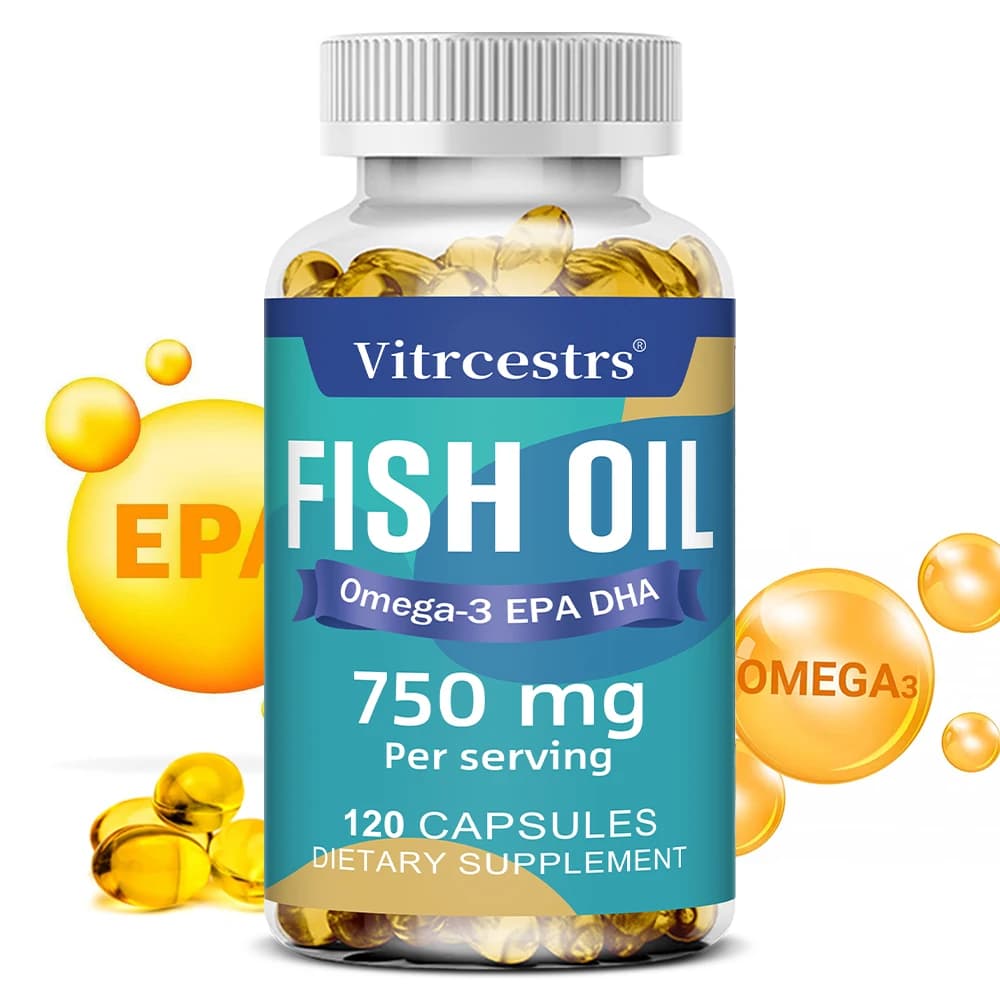 Olio di pesce ad alta potenza Omega-3 750 Mg per porzione, promuove la salute del cervello e del cuore, integratore di dieteria senza glutine GMO