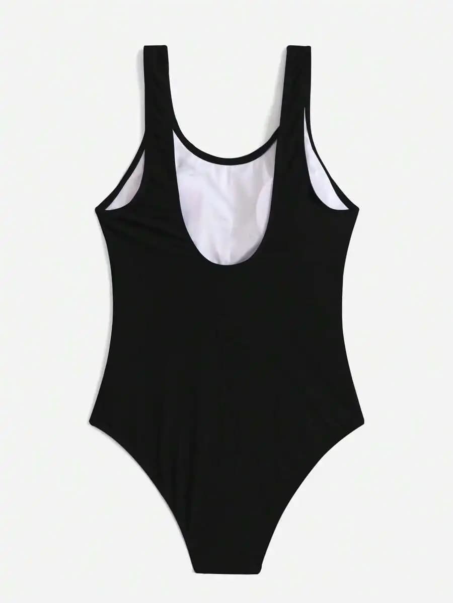 High Cut Plain One Piece Swimsuit For Women Summer Beach