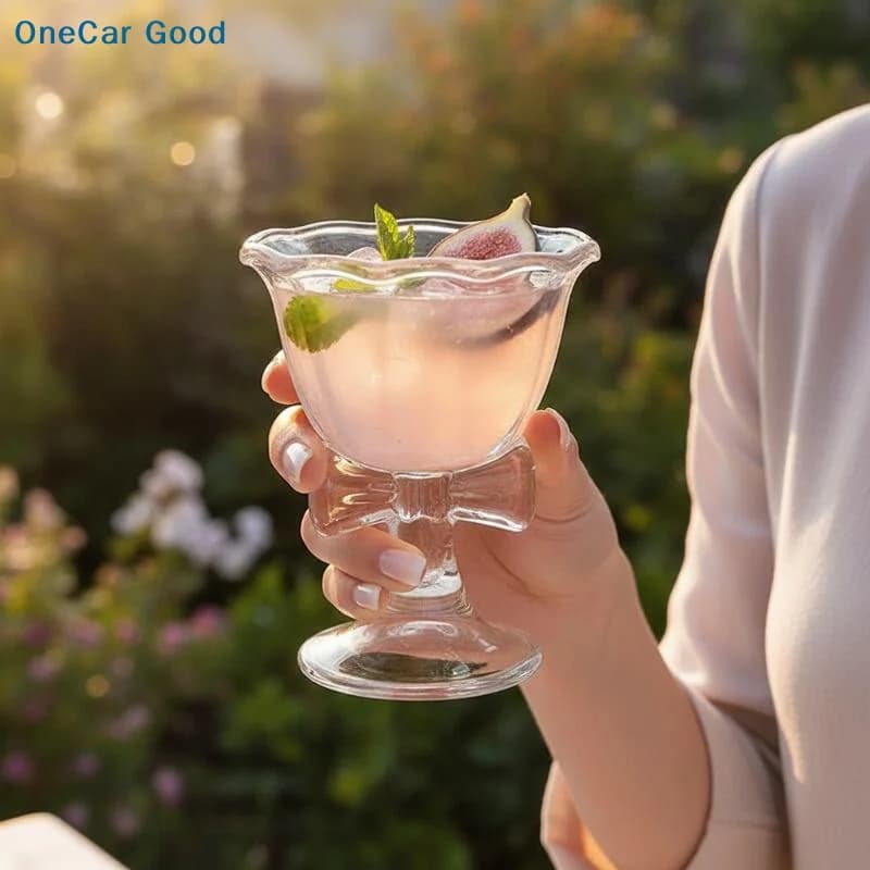 New Bow Glass Cute Water Cup Cartoon Bow Glass Cup Striped Cute Doodle Coffee Mug Household Fruit Tea Lemonade Girls Gift