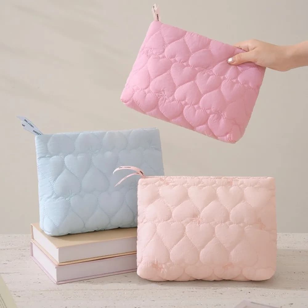 Quilted Cosmetic Bag Bow Large Capacity Handbag Candy Color Lipstick Makeup Storage Bag for Travel and Daily Use
