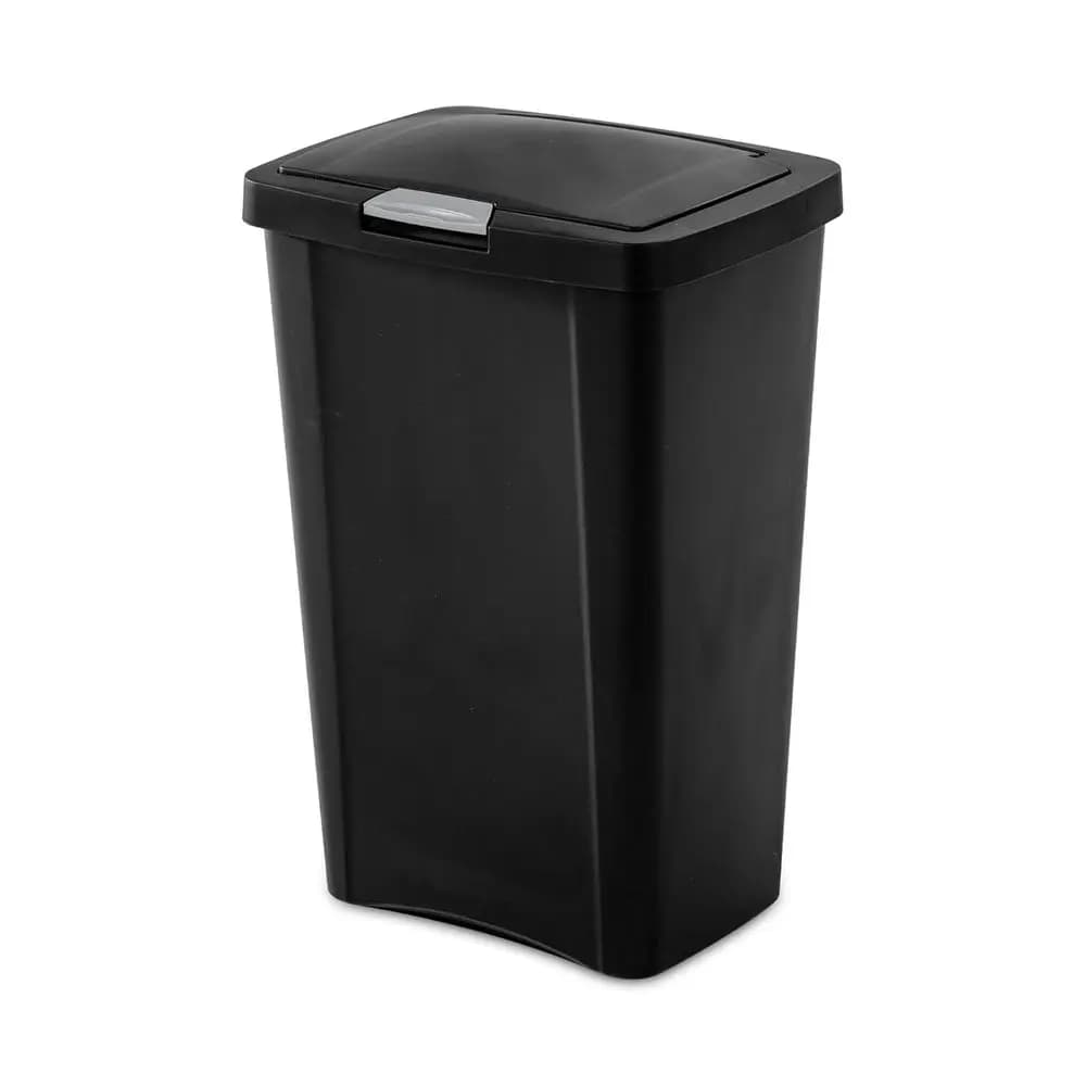 Cestino per Rifiuti in Plastica Stretto da 13 Galloni con Coperchio Touch-Top, Sicuro per Cucina, Bagno e Ufficio, Nero (Confezione da 16)