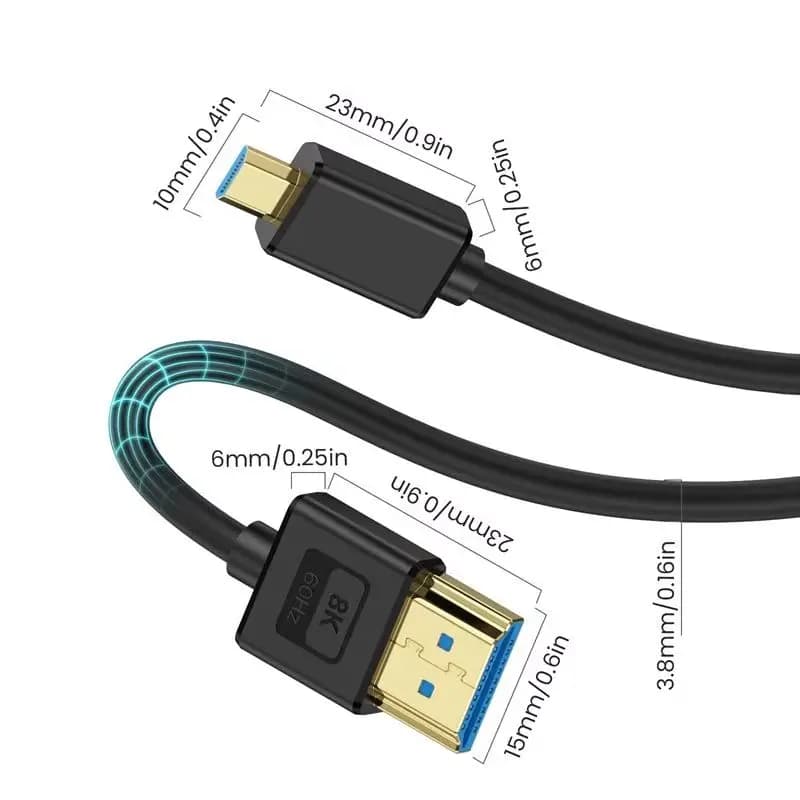 Silicone Cable Compatible with Micro H-DMI to HDMI Version 2.1, High Definition Digital Camera Connection Cable 8K@60Hz 4K@120Hz